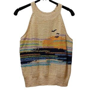 Anthropologie Pilcro Knit Sunset Graphic Halter Tank Womens S Boho Beach Coastal